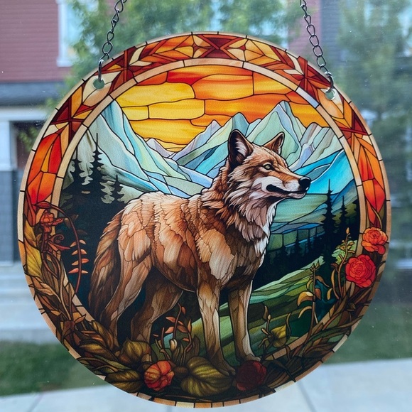 Other - 🧡2 for $25🧡 wolf and mountains. Acrylic suncatcher